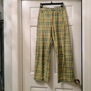 FREE PEOPLE size 0 green and yellow checkered corduroy trousers